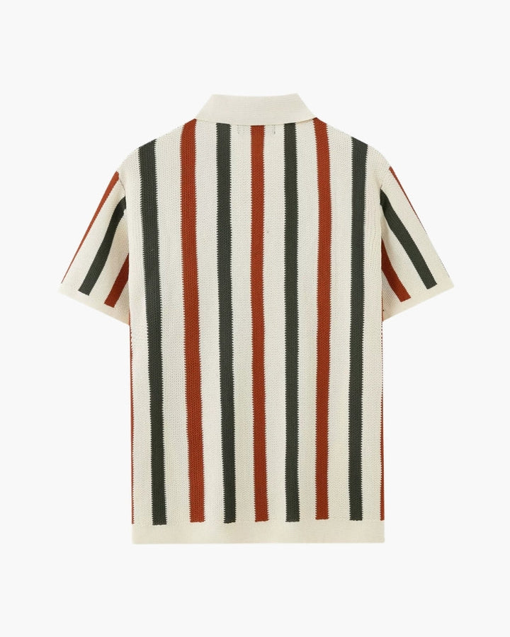 Multicolour Vertical Stripe Pointelle Knit Polo