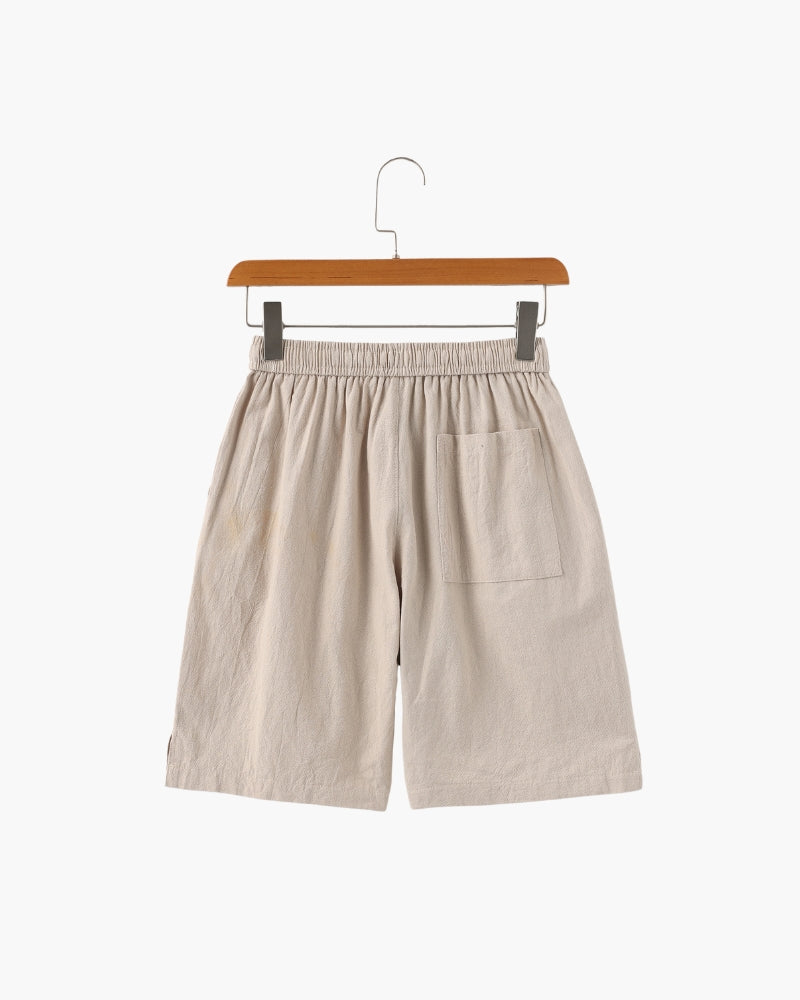 Linen Shorts with Elastic Waist and Drawstring
