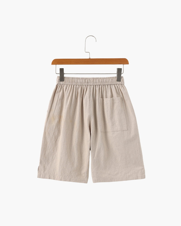 Linen Shorts with Elastic Waist and Drawstring