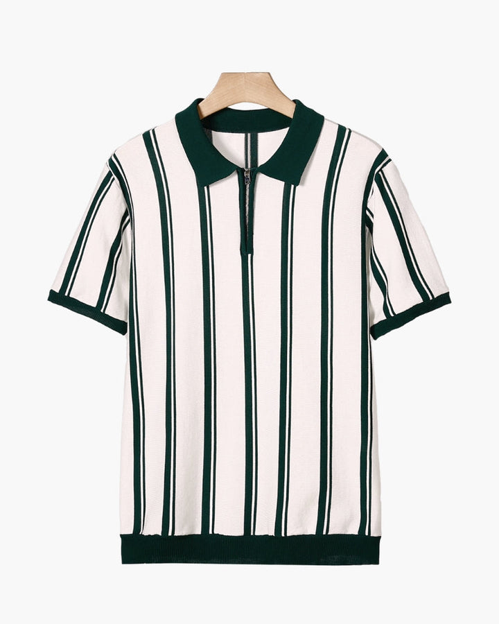 Contrast Vertical Stripe Half-Zip Knit Polo