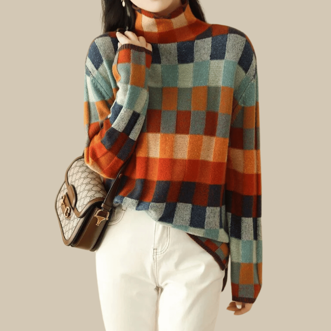 Women's Patchwork Knit Turtleneck Sweater