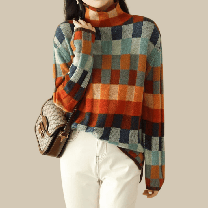 Women's Patchwork Knit Turtleneck Sweater