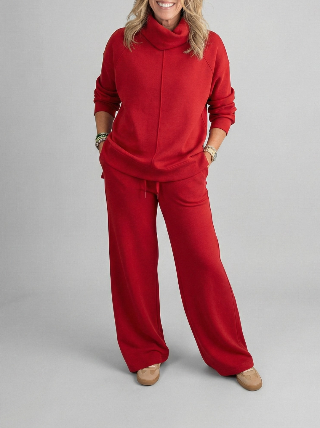 Women's Cowl Neck Wide-Leg Loungewear Set