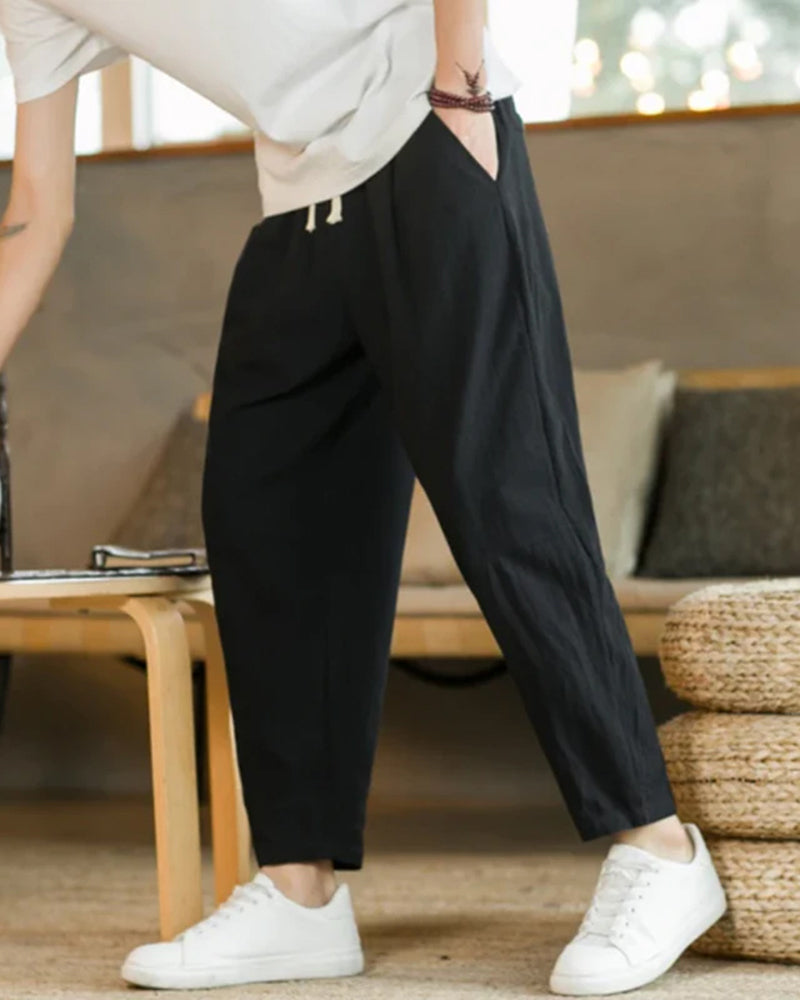 Cotton-Linen Trousers with Elastic Waist