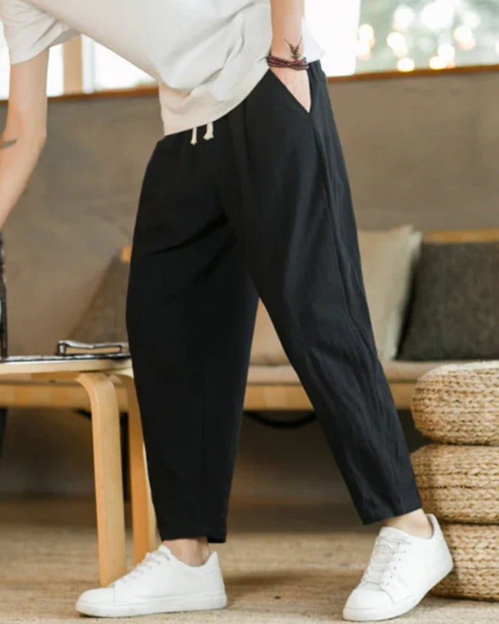 Cotton-Linen Trousers with Elastic Waist
