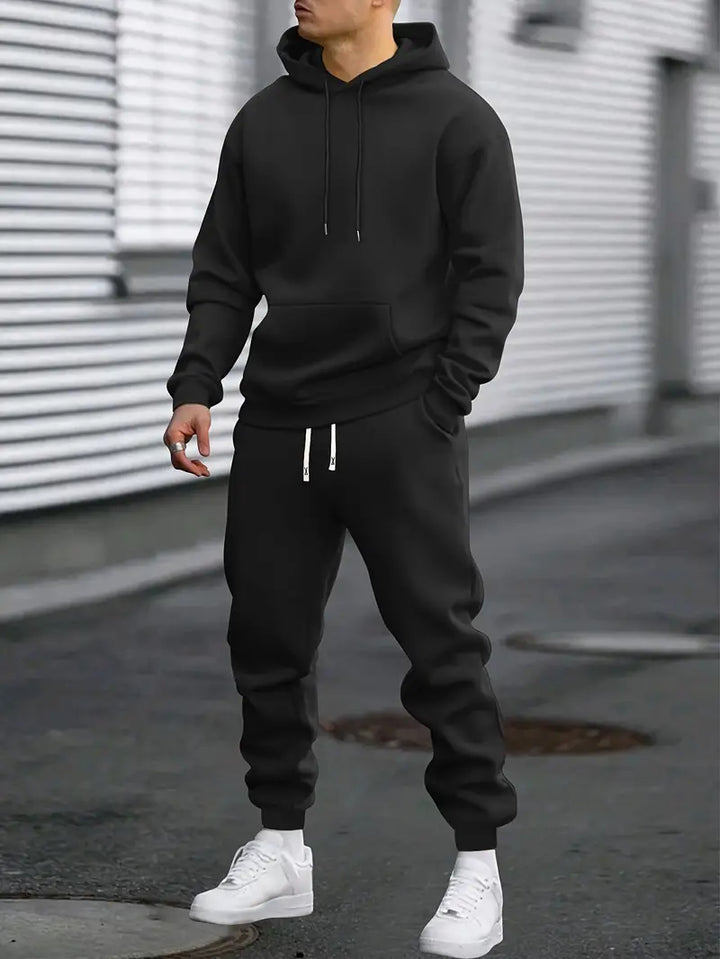 Men's Hooded Tracksuit Set with Tapered Joggers