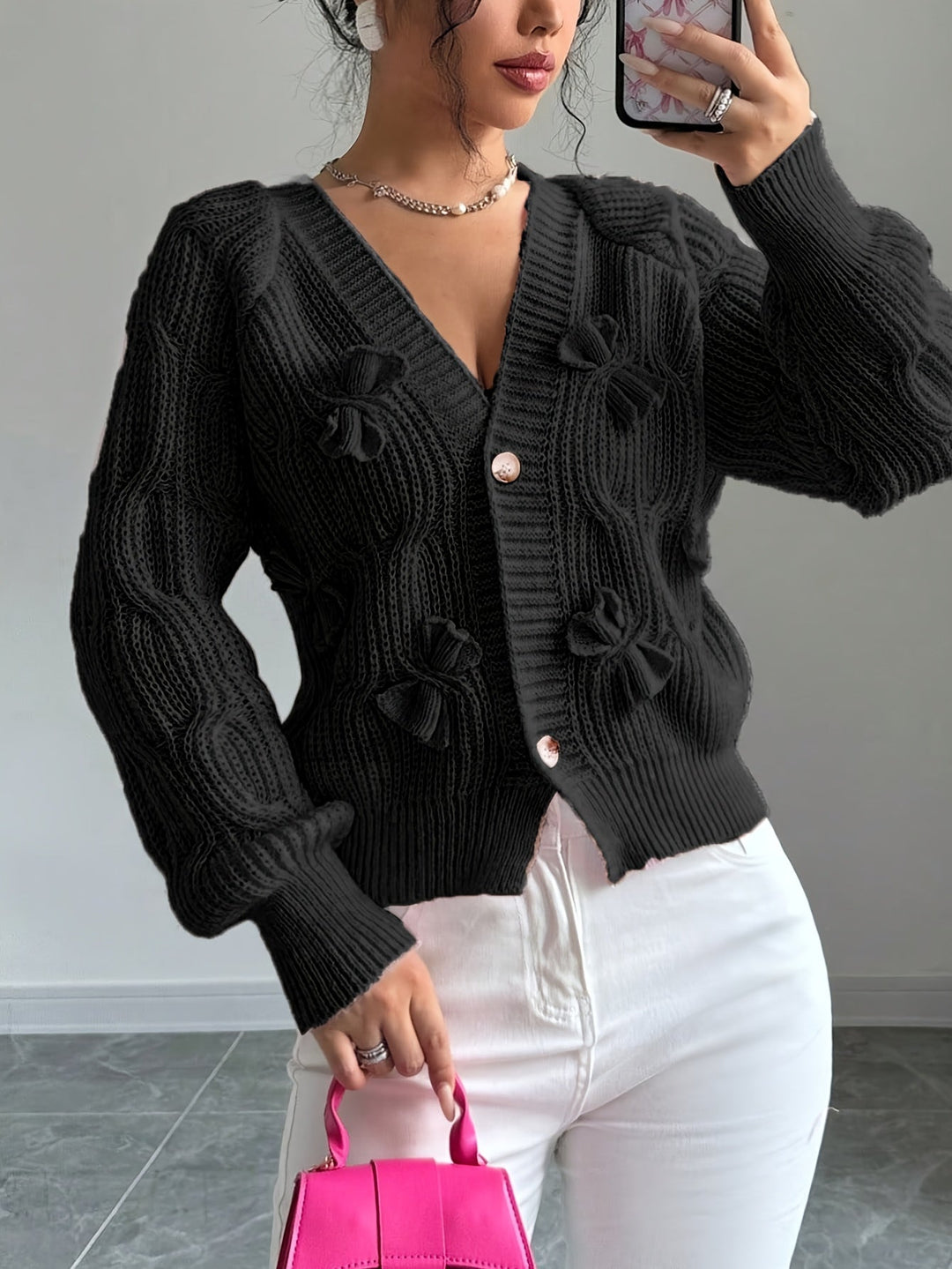 Women's Soft Bow-Detail Long Sleeve Cardigan