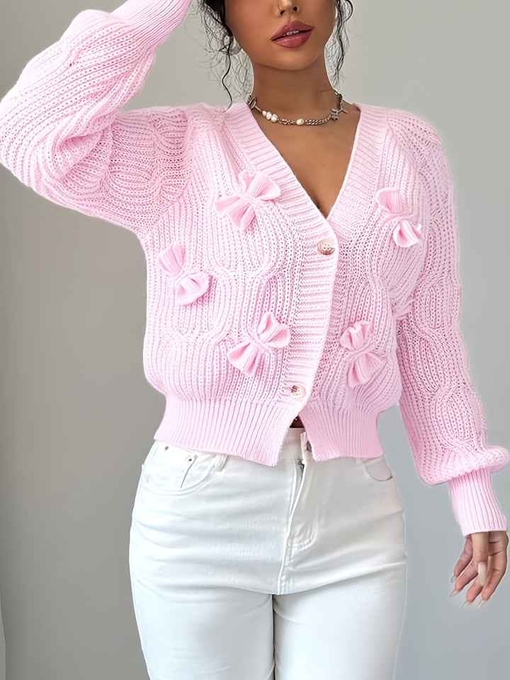 Women's Soft Bow-Detail Long Sleeve Cardigan