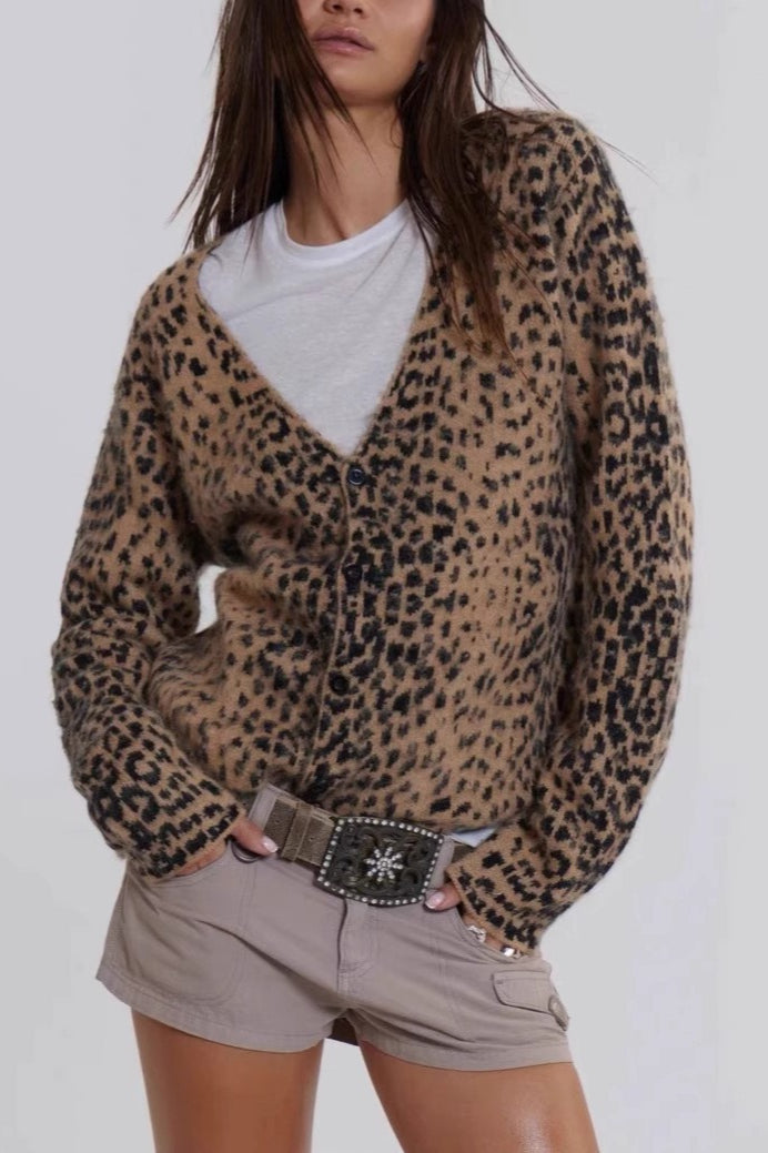 Leopard V-Neck Brushed Knit Top