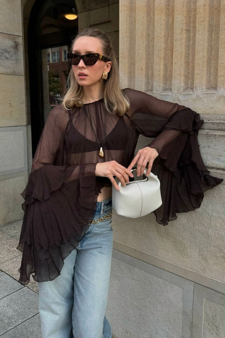 Flared Sleeve Chiffon Blouse for Women