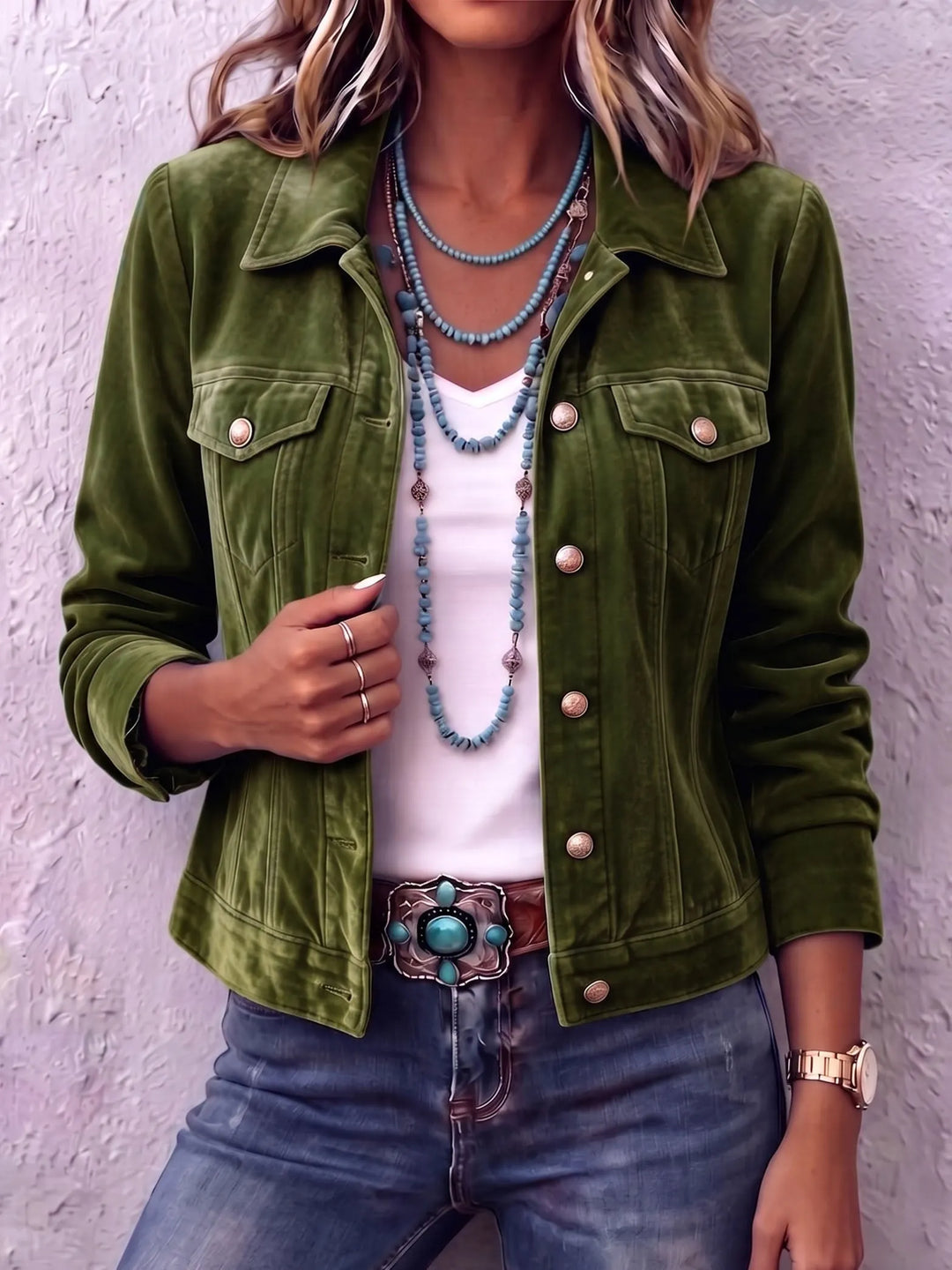 Women's Vintage Wash Velvet-Finish Button Jacket