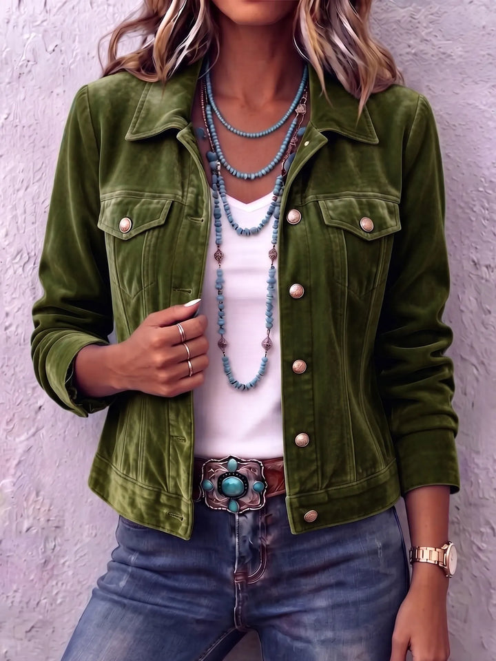 Women's Vintage Wash Velvet-Finish Button Jacket
