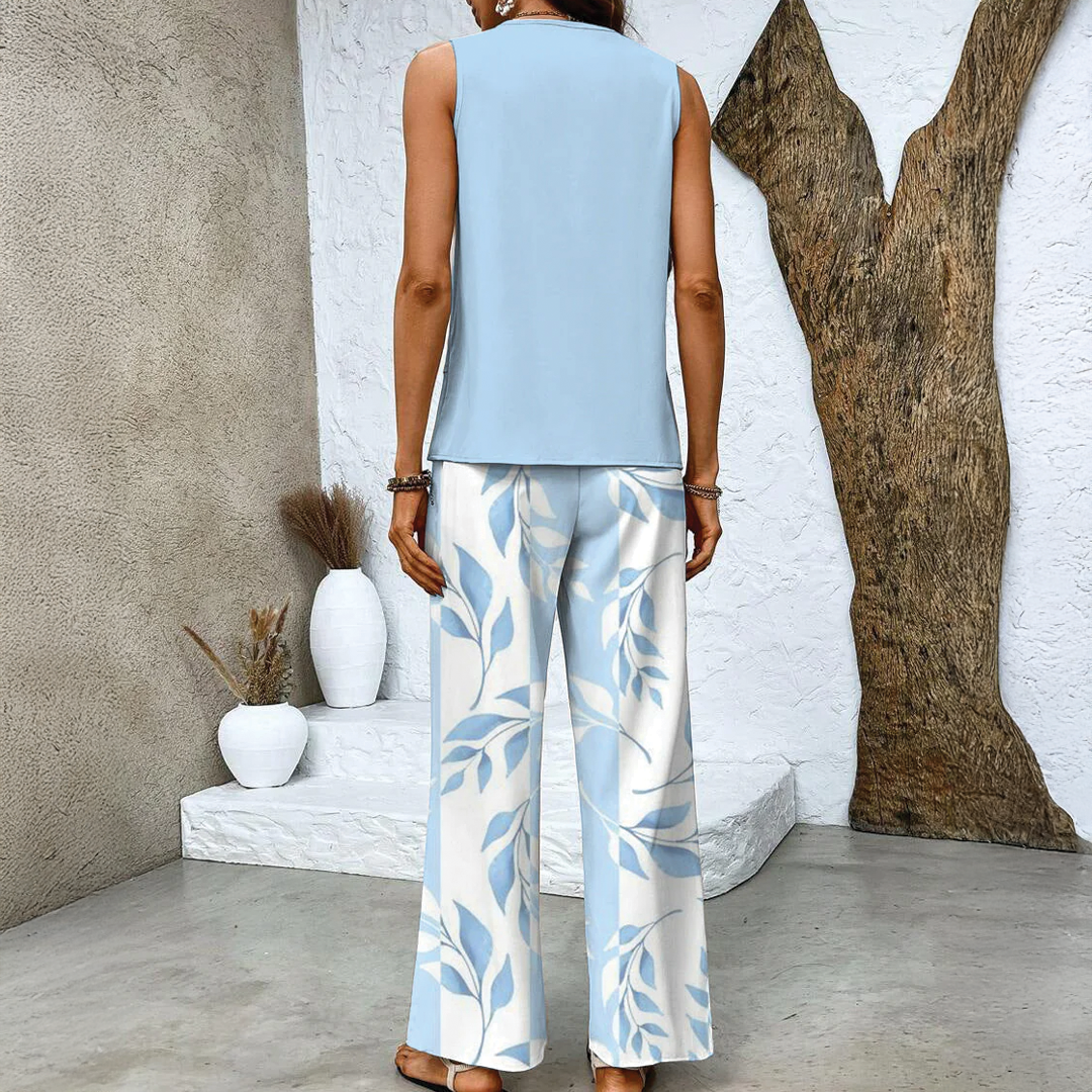 Lightweight Two-Piece Summer Set with Wide-Leg Trousers