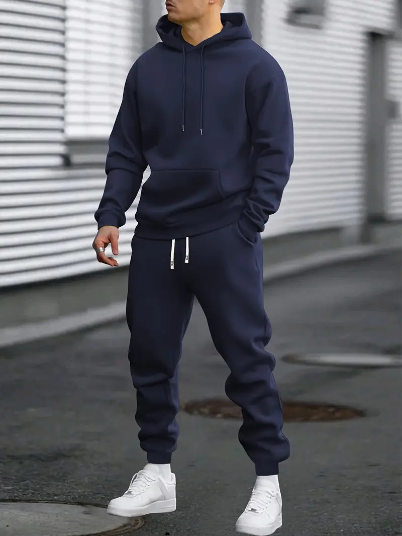 Men's Hooded Tracksuit Set with Tapered Joggers