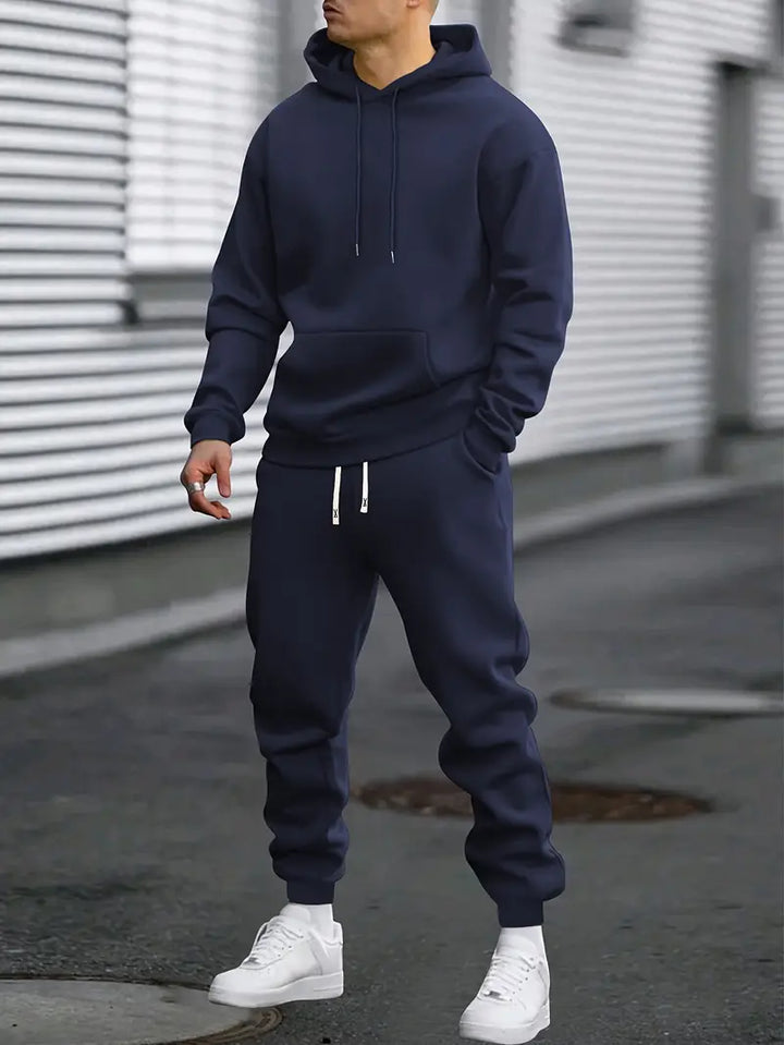 Men's Hooded Tracksuit Set with Tapered Joggers