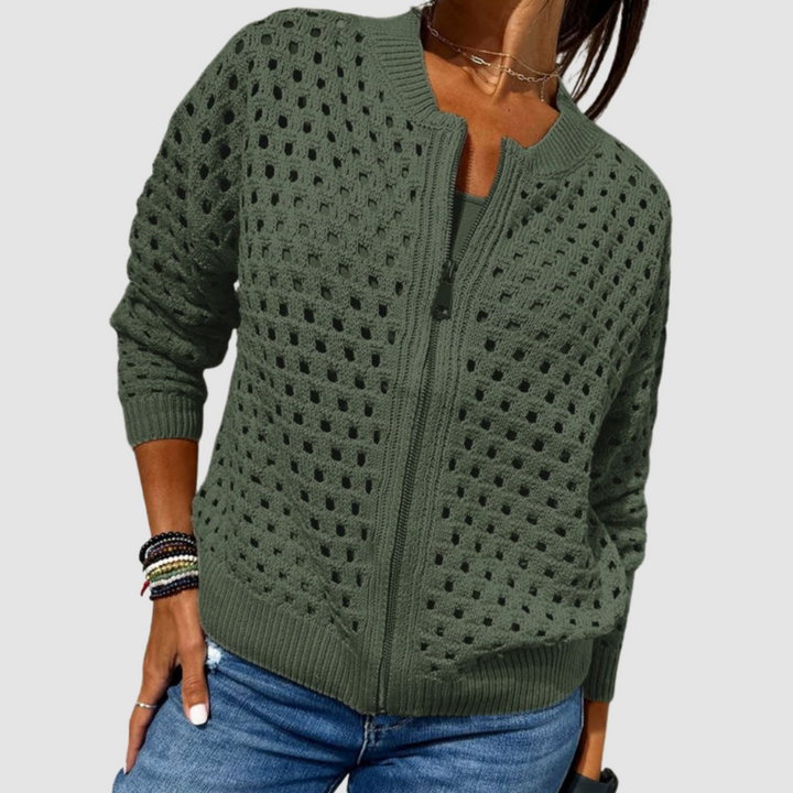 Women's Hollow-Knit Zip Cardigan