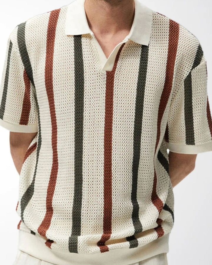 Multicolour Vertical Stripe Pointelle Knit Polo