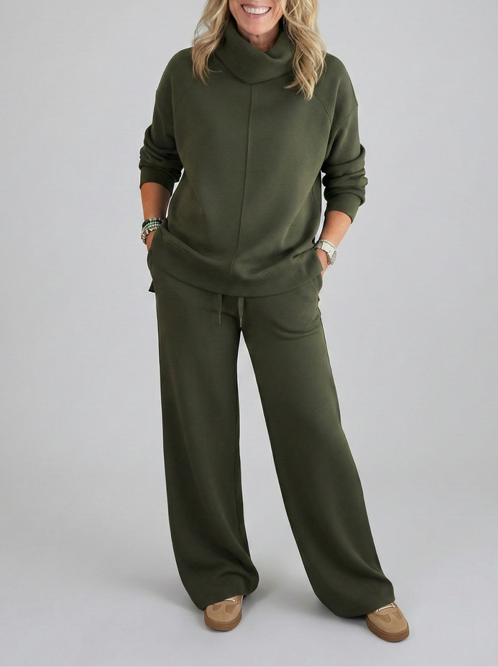 Women's Cowl Neck Wide-Leg Loungewear Set