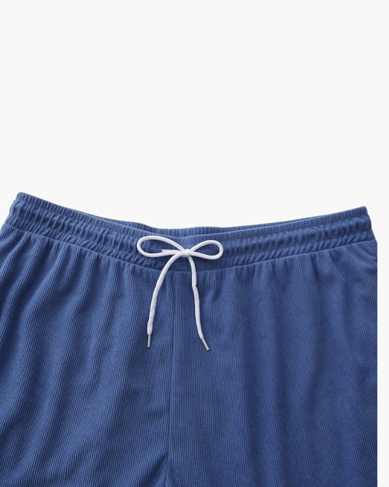 Ribbed Shorts with Elastic Waist and Drawstring