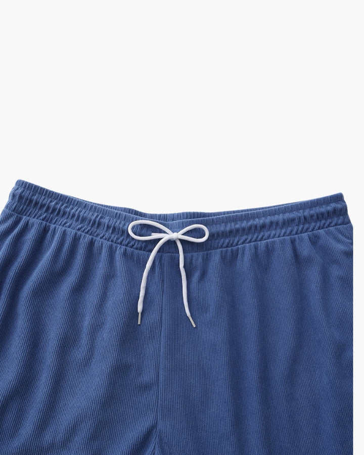 Ribbed Shorts with Elastic Waist and Drawstring