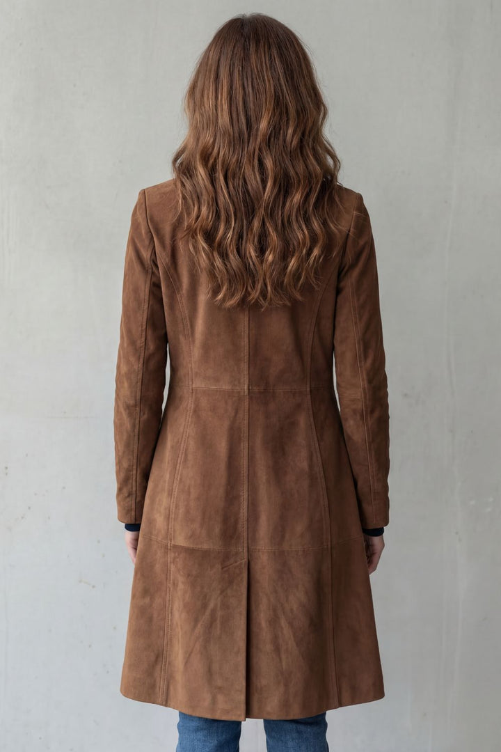 Vintage Suede-Effect Longline Coat for Women