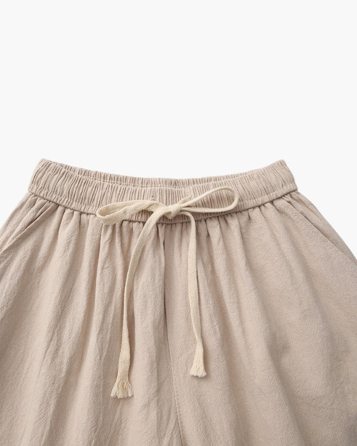 Linen Shorts with Elastic Waist and Drawstring