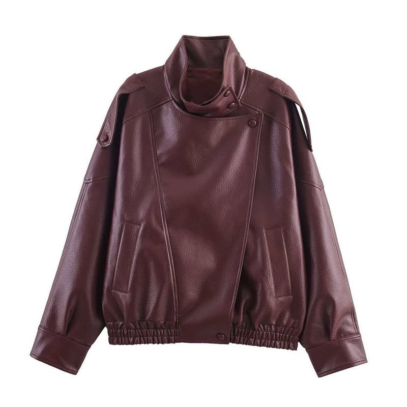 Women's Oversized Faux Leather Bomber Jacket