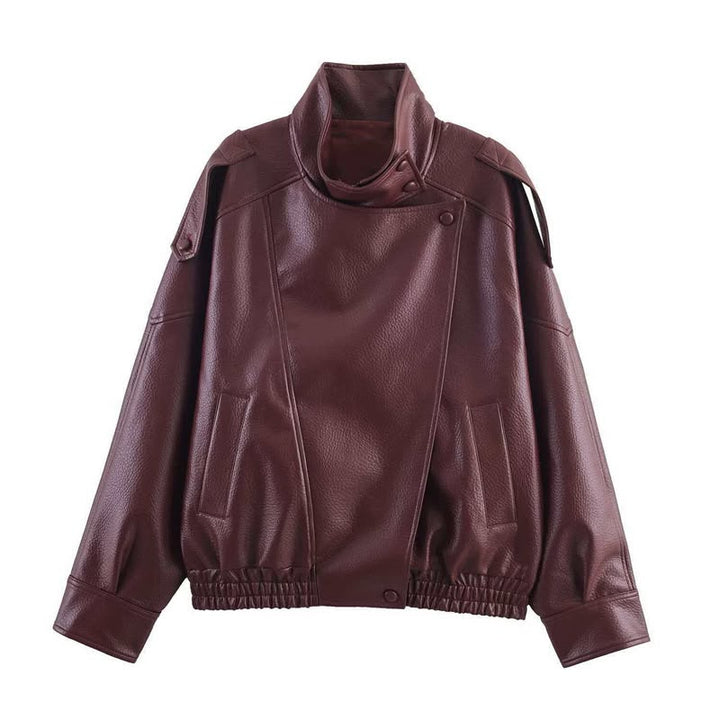 Women's Oversized Faux Leather Bomber Jacket