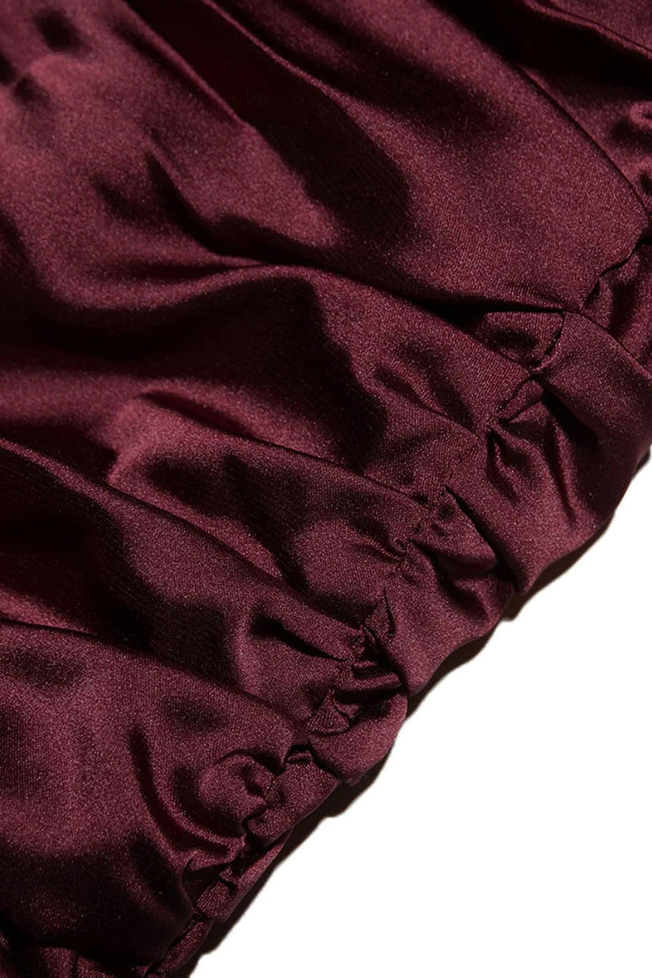 Burgundy Satin Asymmetrical Mini Dress