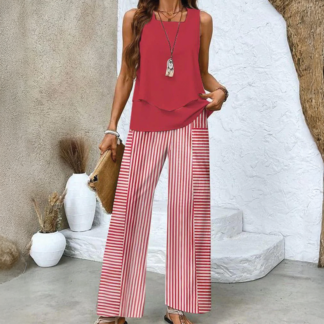 Lightweight Two-Piece Summer Set with Wide-Leg Trousers