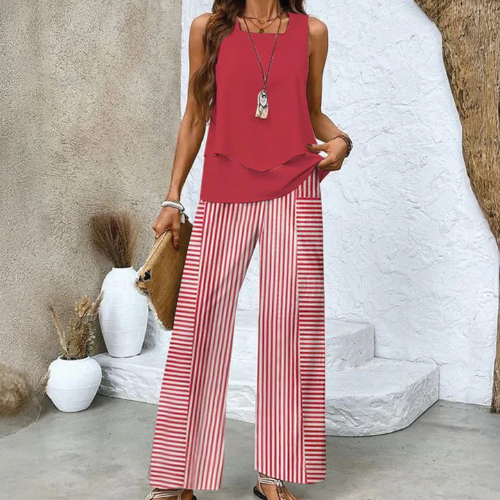 Lightweight Two-Piece Summer Set with Wide-Leg Trousers
