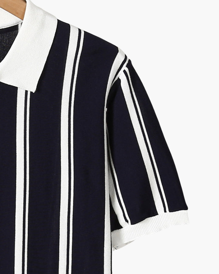 Contrast Vertical Stripe Half-Zip Knit Polo