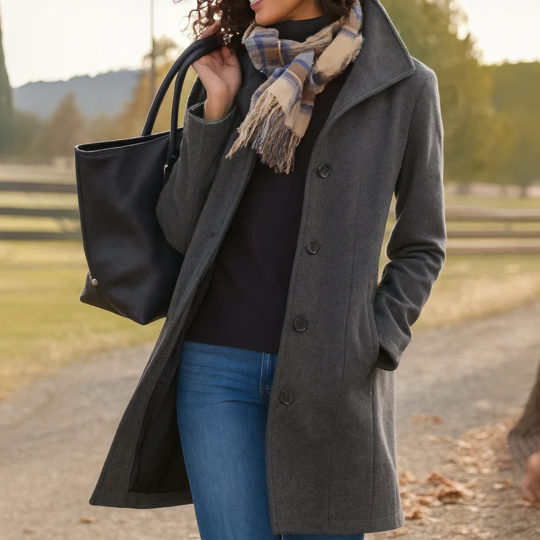 Women's Classic Winter Coat with Front Button Placket