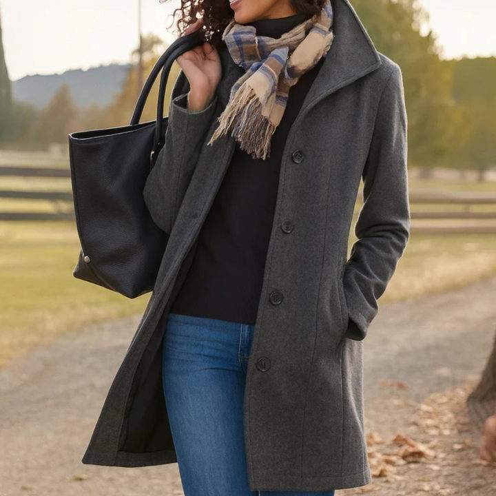Women's Classic Winter Coat with Front Button Placket