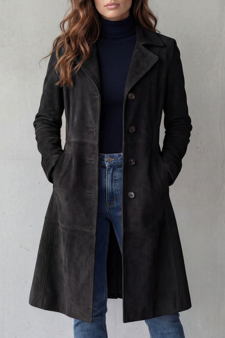 Vintage Suede-Effect Longline Coat for Women