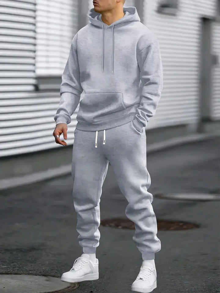 Men's Hooded Tracksuit Set with Tapered Joggers