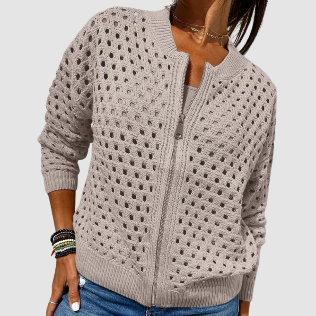 Women's Hollow-Knit Zip Cardigan