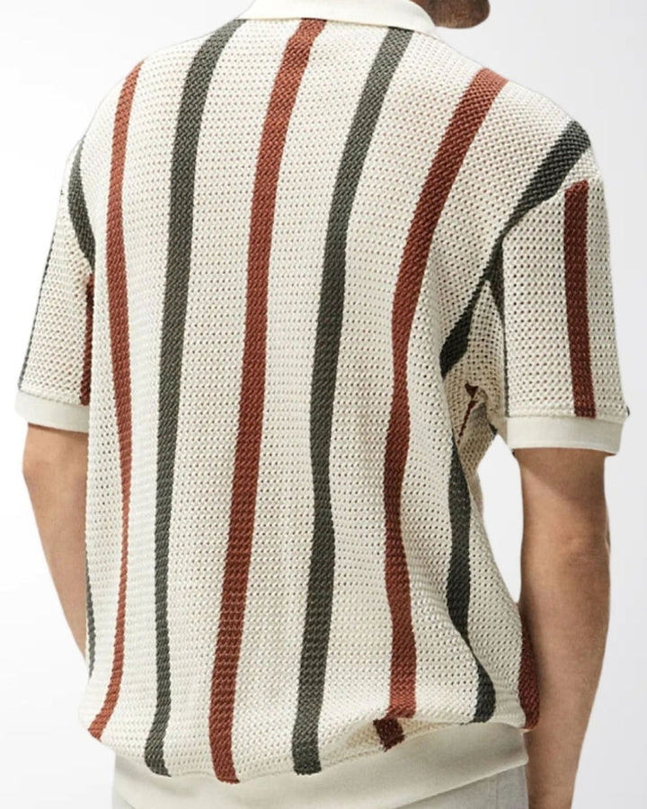 Multicolour Vertical Stripe Pointelle Knit Polo