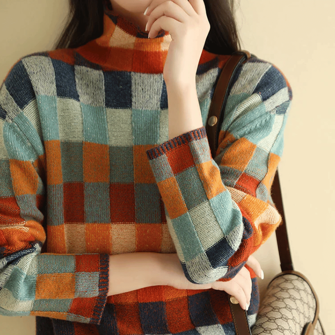 Women's Patchwork Knit Turtleneck Sweater