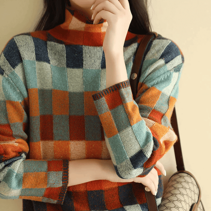 Women's Patchwork Knit Turtleneck Sweater