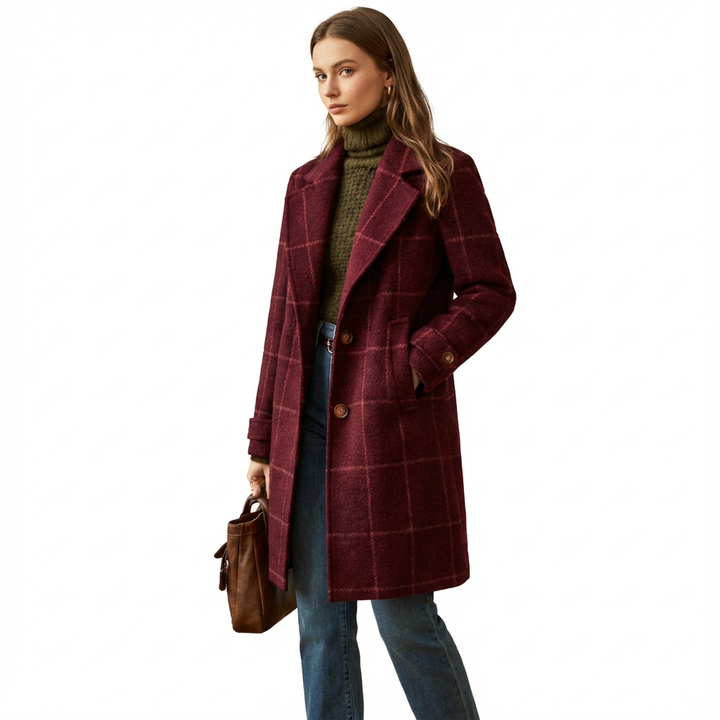 Classic Windowpane Check Coat for Women