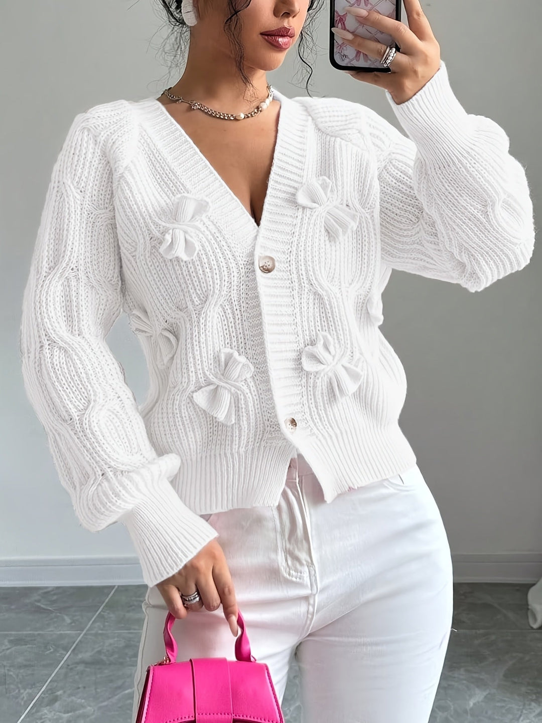 Women's Soft Bow-Detail Long Sleeve Cardigan