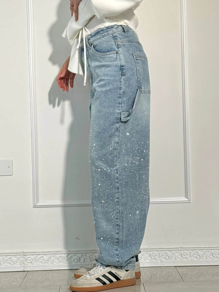Sparkle Straight-Leg High Waist Jeans