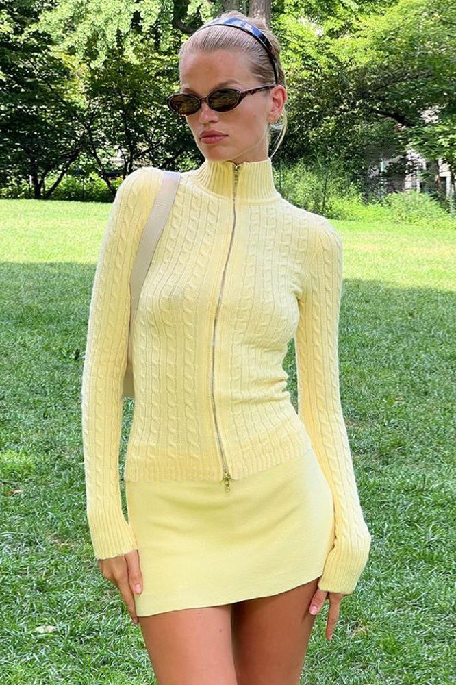 Mock Neck Lace Trim Knit Top for Women