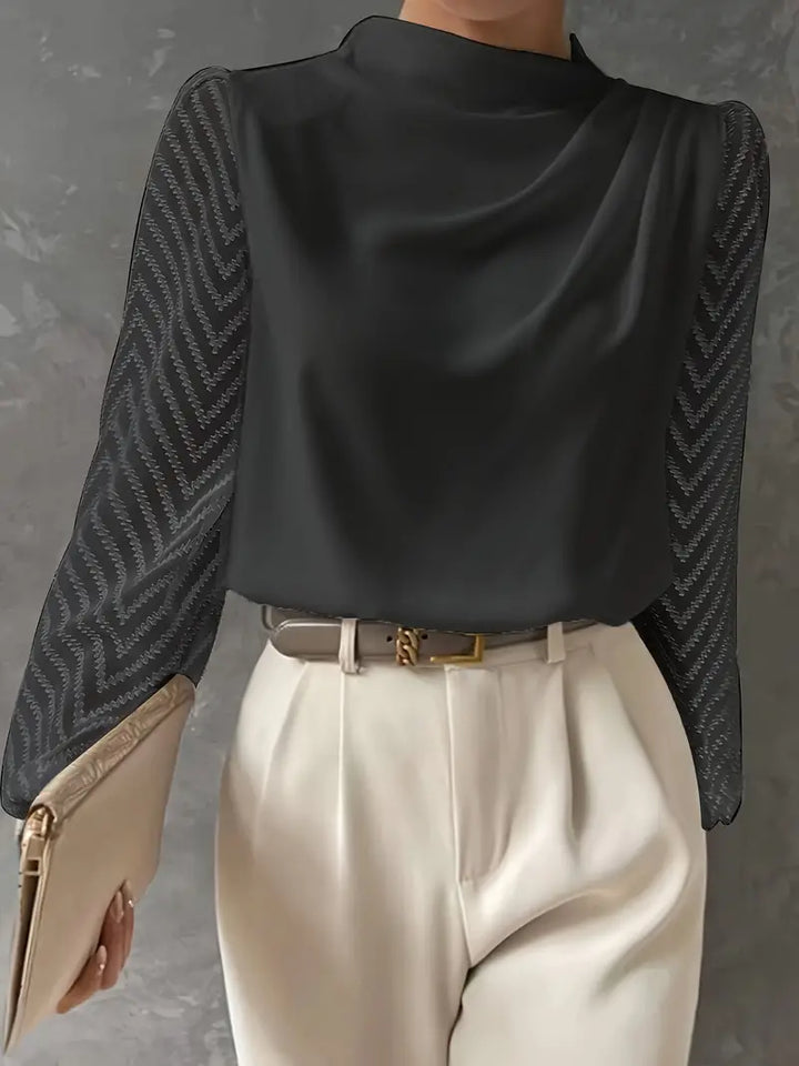 Elegant Blouse with Illusion Sleeves & Ruched Neckline