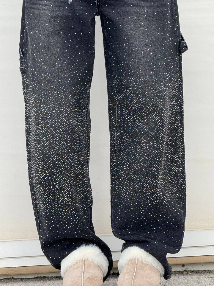 Sparkle Straight-Leg High Waist Jeans