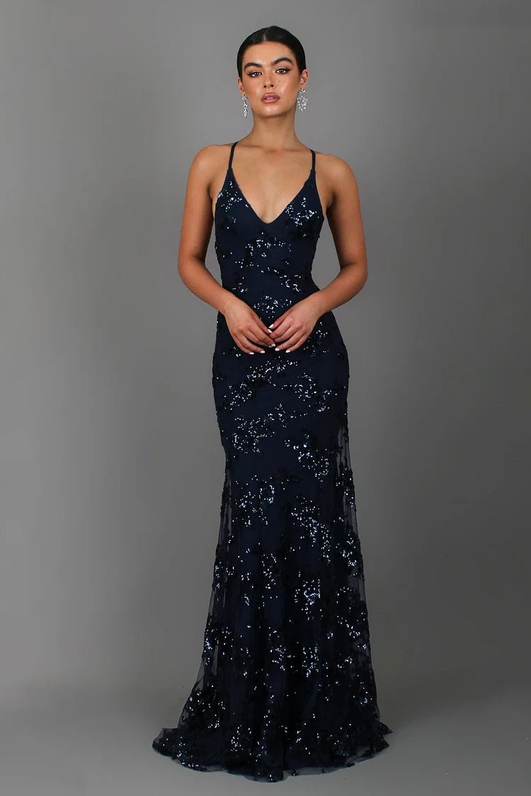 Sequin V-Neck Backless Maxi Dress for Women