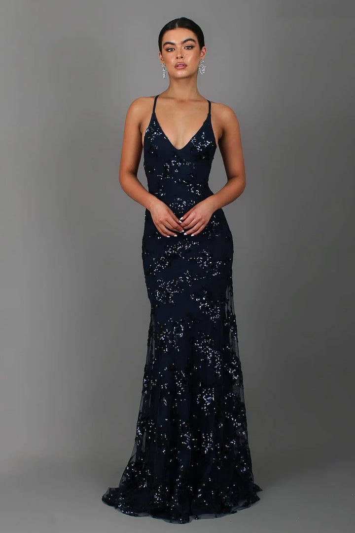 Sequin V-Neck Backless Maxi Dress for Women