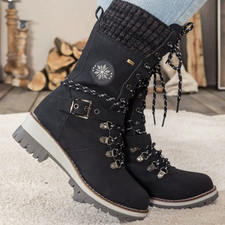 Women's Faux Leather Knit-Cuff Snow Boots