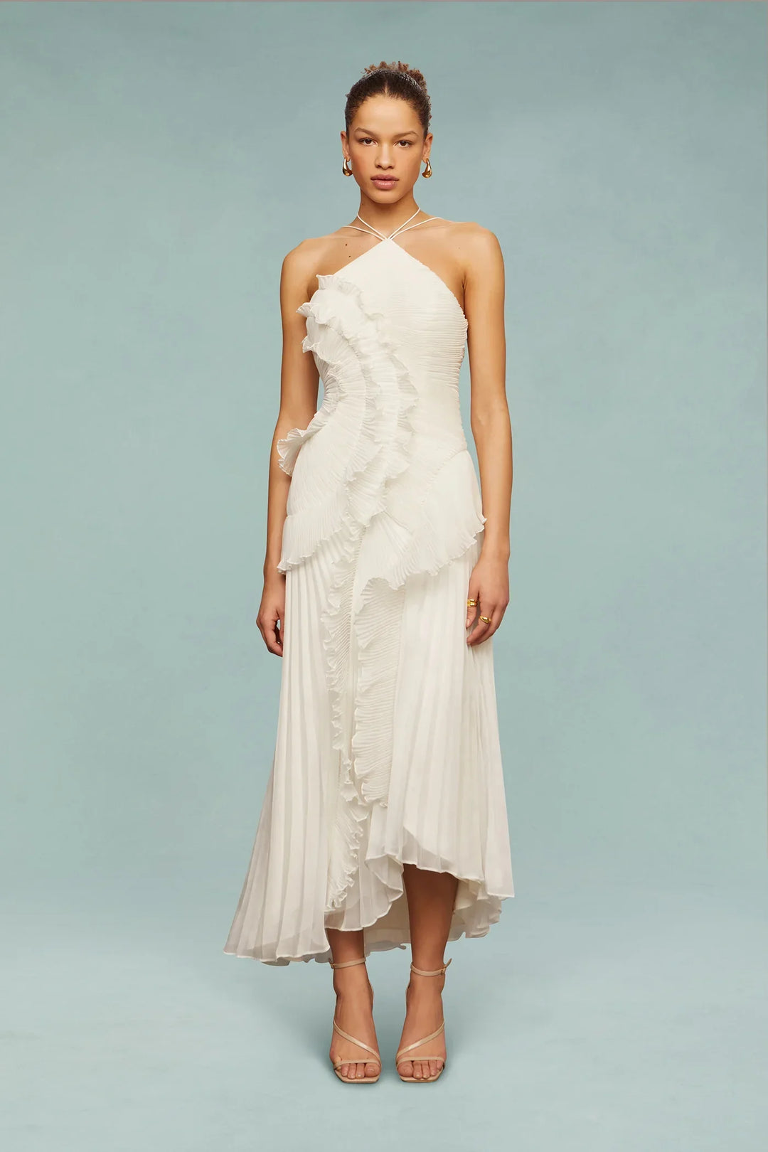 Elegant Ruffle Maxi Dress with Halter Neckline